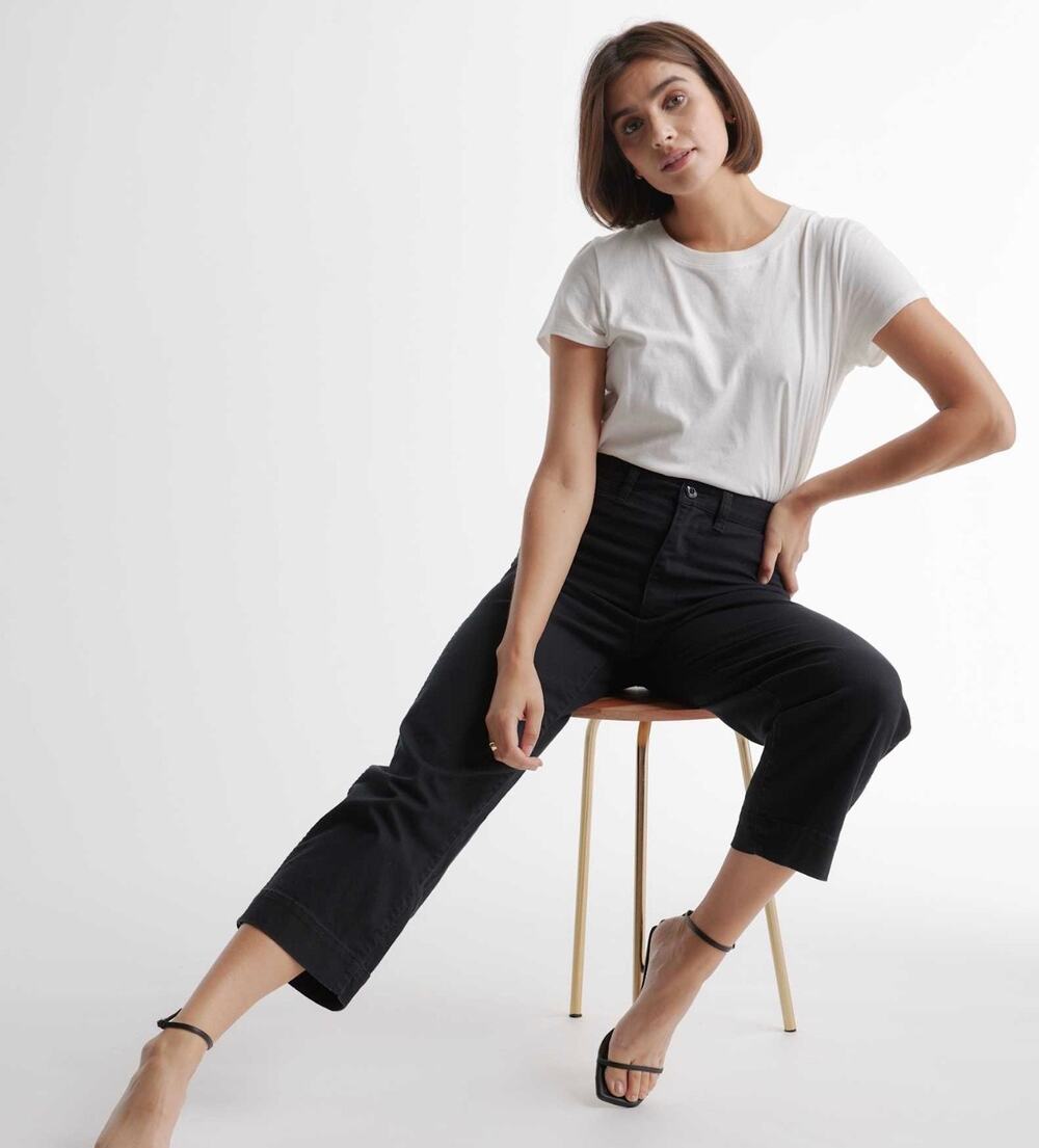 Quince Organic Stretch Cotton Twill Straight Leg Cropped Pants 28” Black Size 2